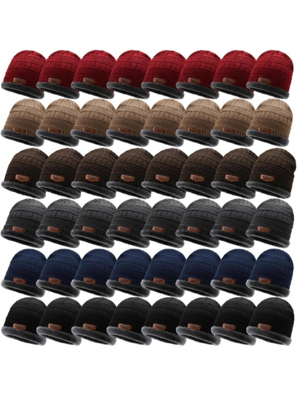 48 Pack Knit Beanies Cuffed Caps - Warm Winter Hats for Men & Women, Stylish